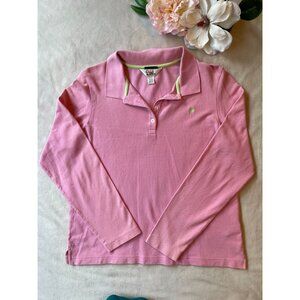 Vintage Lilly Pulitzer Shrunken Fit Pink Long Sleeve Polo Shirt L Preppy Cottage